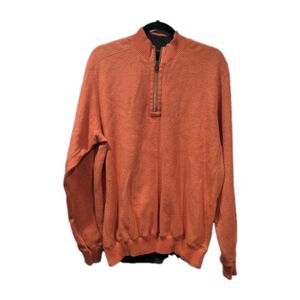 Orvis Mens 1/4 Zip Mock Neck LS Cotton Sweater Size L Orange Casual Comfort